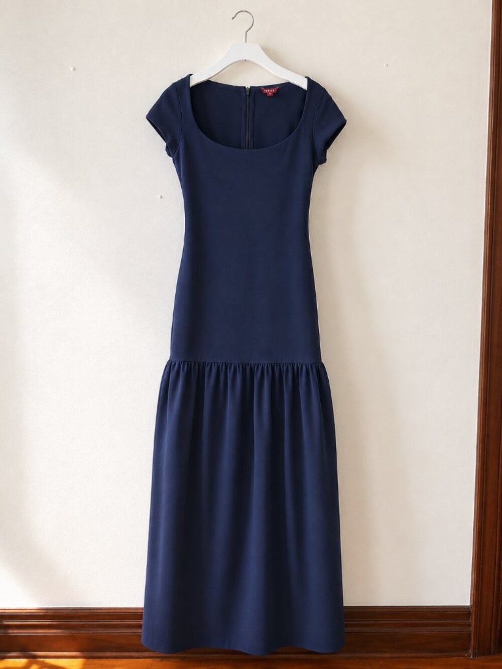 STAUD Navy Blue Drop Waist Organza Maxi Dress